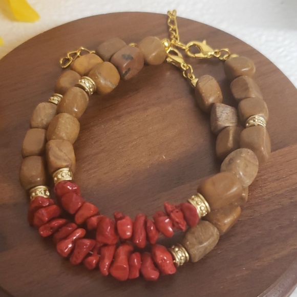 Grrrlee by Sandy Lee Jewelry - 💕2 pack Brown stone red coral bracelets
